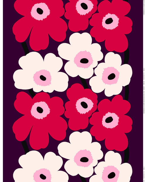 Marimekko Unikko Cotton Sateen Fabric 10 m – Plum / Cranberry / Off-White