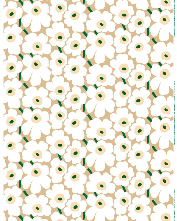 Marimekko Pieni Unikko Cotton Fabric – Sand / White / Hay / Emerald
