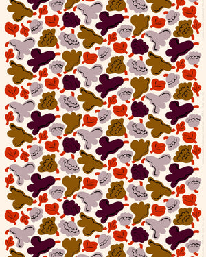 Marimekko Pieni Kukasta Kukkaan Cotton Fabric – Hay / Plum / Bronze / Terracotta