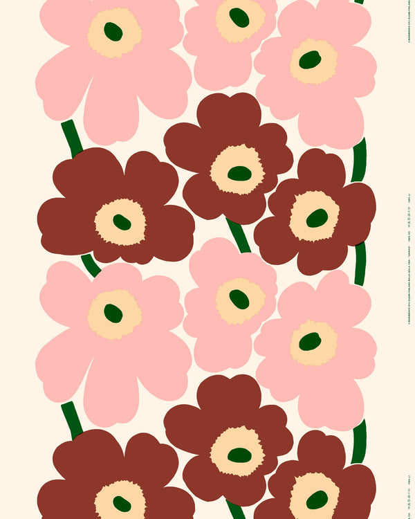 Marimekko Unikko Cotton Fabric – Natural White / Pink / Chestnut / Green