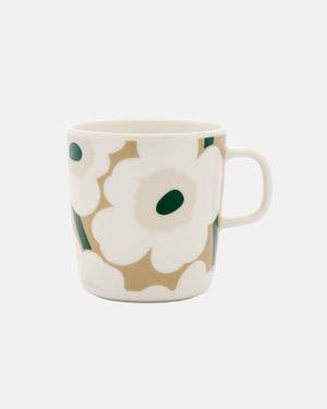 Marimekko Oiva / Unikko Mug 4 dl – White / Beige / Light Sand / Dark Green