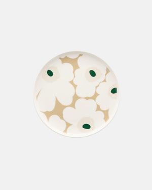 Marimekko Oiva / Unikko Plate 20 cm – White / Beige / Light Sand / Dark Green