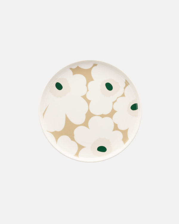 Marimekko Oiva / Unikko Plate 20 cm – White / Beige / Light Sand / Dark Green