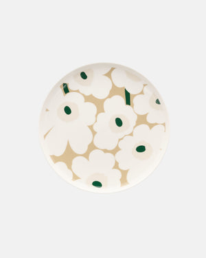 Marimekko Oiva / Unikko Plate 25 cm – White / Beige / Light Sand / Dark Green
