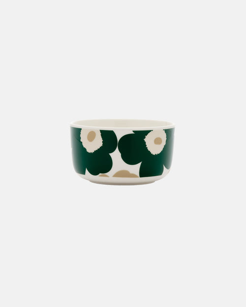 Marimekko Oiva / Unikko Bowl 5 dl – White / Dark Green / Beige / Light Sand