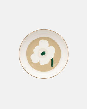 Marimekko Oiva / Unikko Deep Plate 20.5 cm – White / Beige / Light Sand / Dark Green