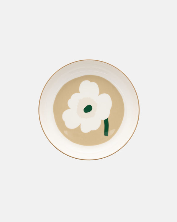 Marimekko Oiva / Unikko Deep Plate 20.5 cm – White / Beige / Light Sand / Dark Green