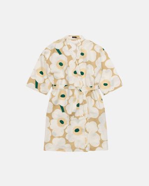 Marimekko Unikko Morning Gown – Sand / Off-White / Hay / Emerald