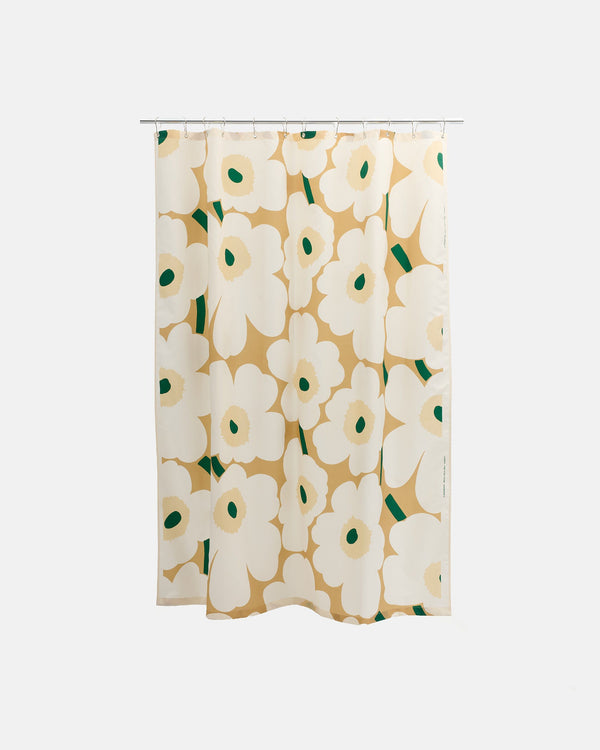 Marimekko Unikko Shower Curtain 180 x 200 cm – Sand / Off-White / Hay / Emerald