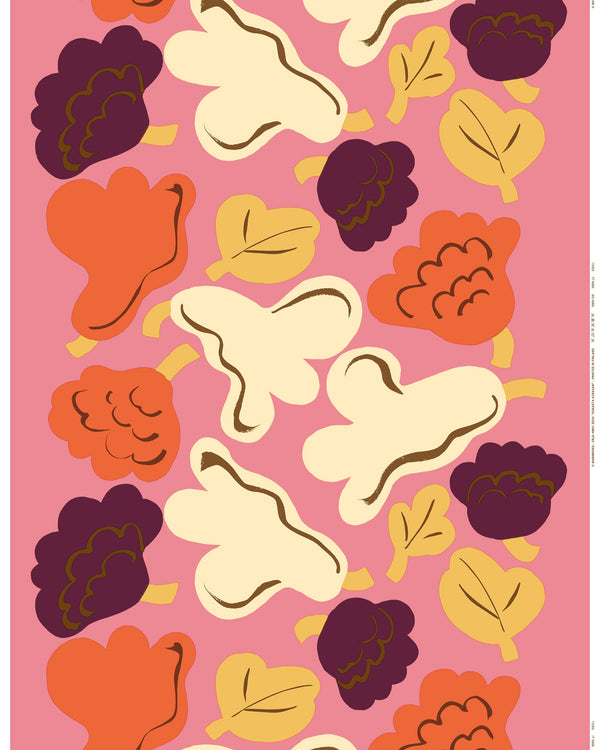 Marimekko Kukasta Kukkaan Cotton Fabric – Pink / Natural White / Plum / Terracotta