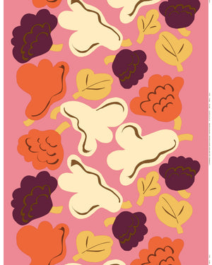 Marimekko Kukasta Kukkaan Cotton Fabric 10 m – Pink / Natural White / Plum / Terracotta