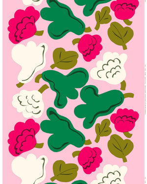 Marimekko Kukasta Kukkaan Cotton Fabric 10 m – Light Pink / Green / Off-White