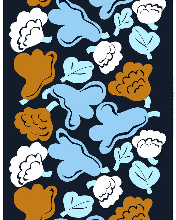 Marimekko Kukasta Kukkaan Cotton Fabric 10 m – Ink / Forget-Me-Not / Bronze