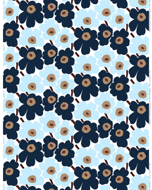 Marimekko Pieni Unikko Cotton Fabric – White / Blueberry / Cool Blue