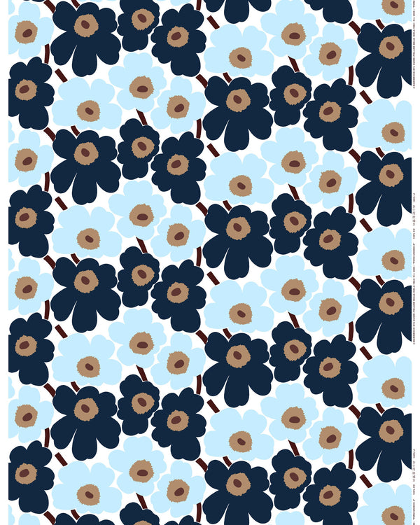 Marimekko Pieni Unikko Cotton Fabric – White / Blueberry / Cool Blue