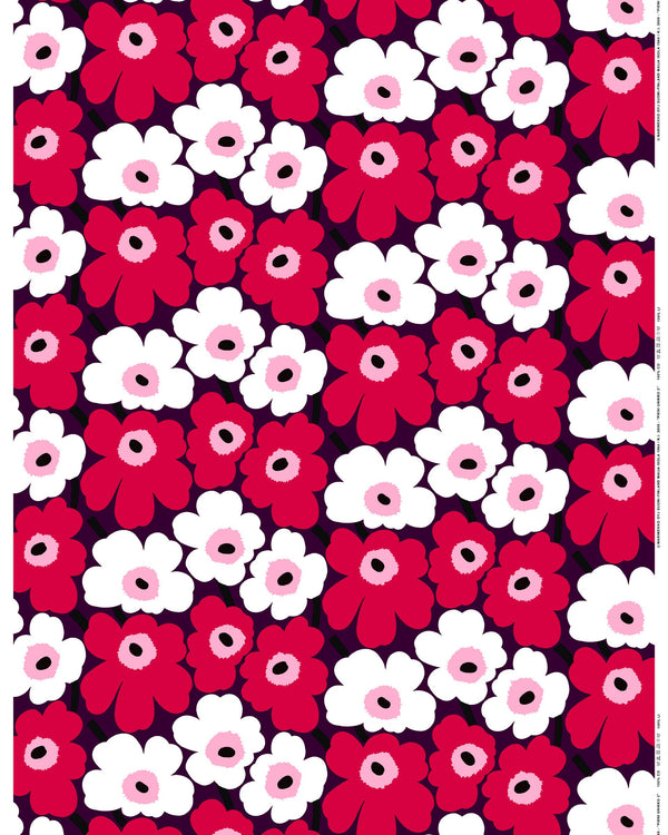 Marimekko Pieni Unikko Cotton Fabric – Plum / Cranberry / Off-White