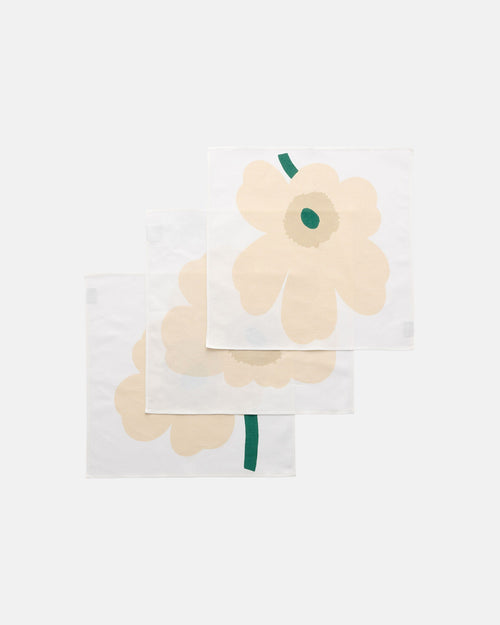Marimekko Unikko Fabric Napkin 3 pcs – White / Hay / Sand / Emerald