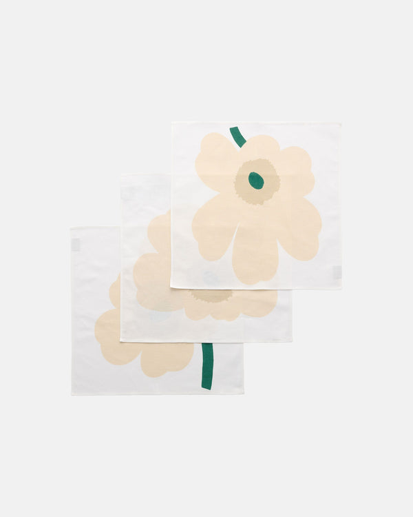 Marimekko Unikko Fabric Napkin 3 pcs – White / Hay / Sand / Emerald