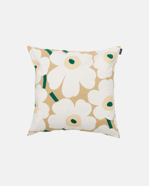 Marimekko Pieni Unikko Cushion Cover 50 x 50 cm – Sand / White / Hay / Emerald