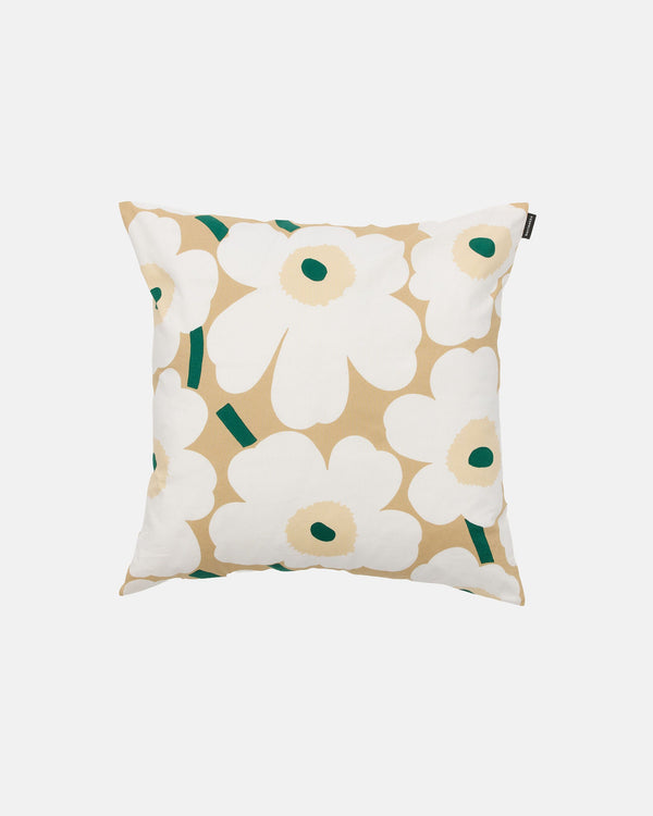 Marimekko Pieni Unikko Cushion Cover 50 x 50 cm – Sand / White / Hay / Emerald