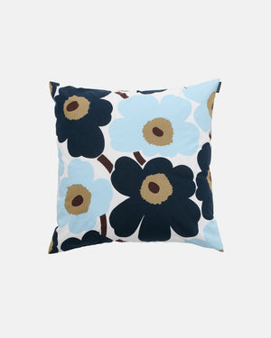 Marimekko Pieni Unikko Cushion Cover 50 x 50 cm – White / Blueber. / Cold Blue / Dark Brown