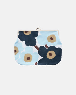 Marimekko Mini Unikko Puolikas Kukkaro Purse – White / Blueberry / Cornflower Blue / Dark Brown