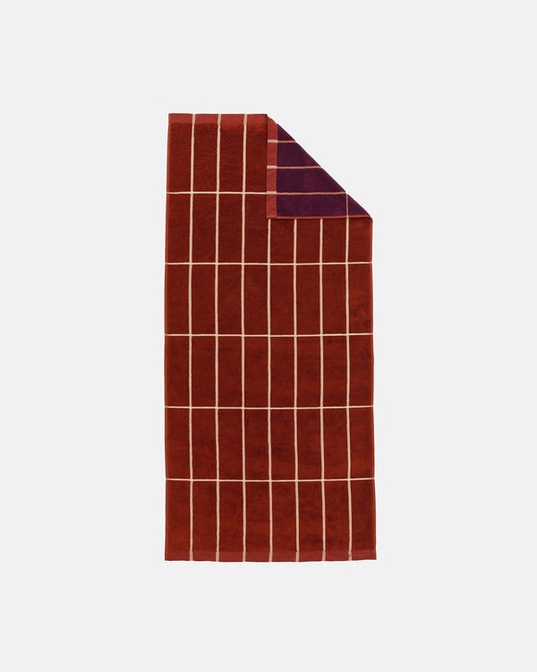 Marimekko Tiiliskivi Bath Towel 70 x 150 cm – Brick / Plum / Hay