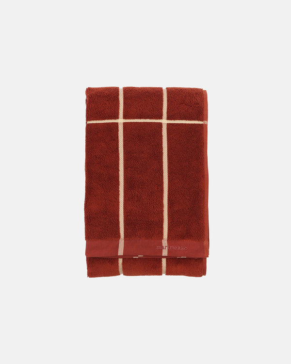 Marimekko Tiiliskivi Bath Towel 70 x 150 cm – Brick / Plum / Hay