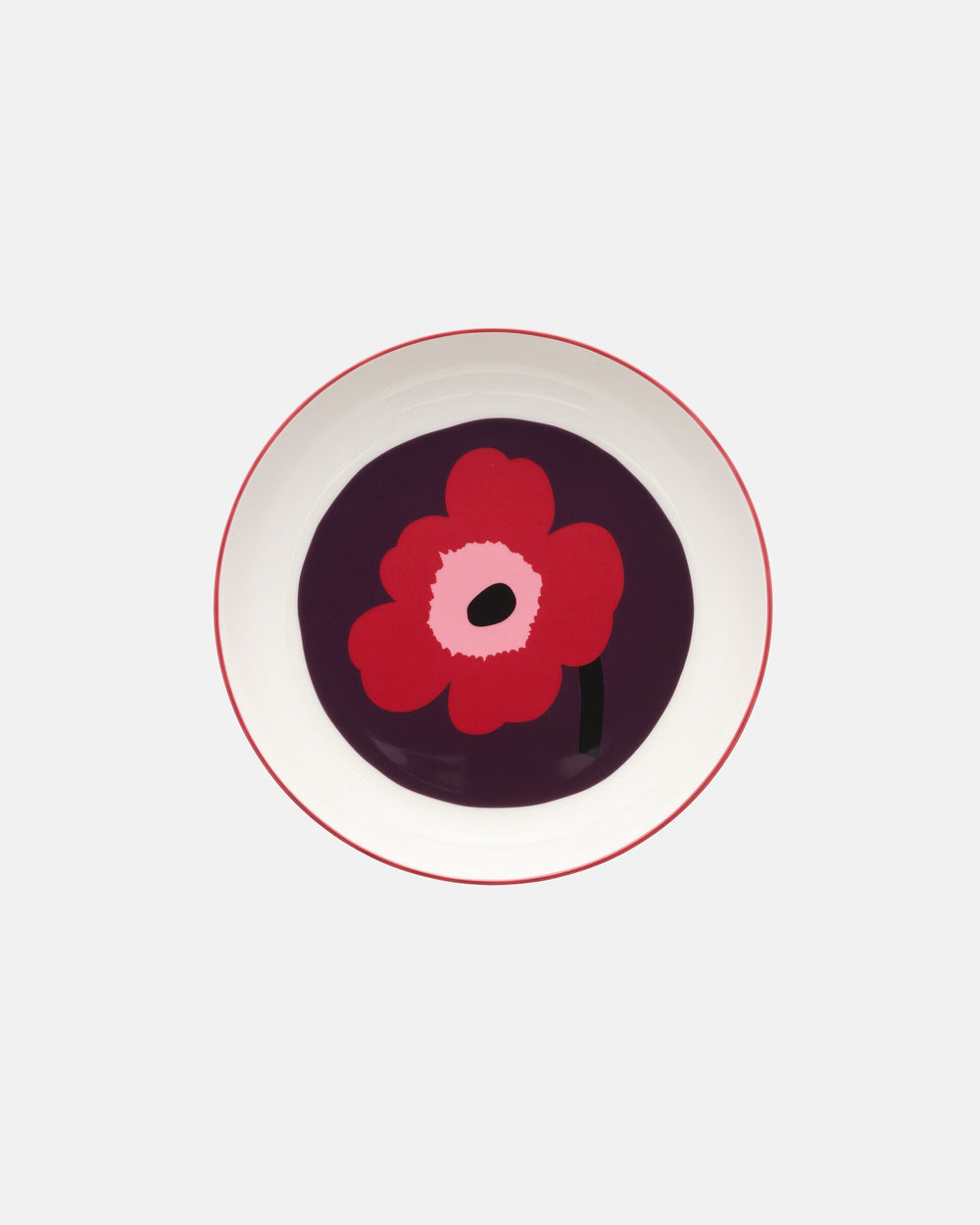 Marimekko Oiva / Unikko Deep Plate 20.5 cm – White / Plum / Cranberry / Pink