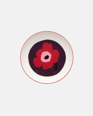 Marimekko Oiva / Unikko Deep Plate 20.5 cm – White / Plum / Cranberry / Pink