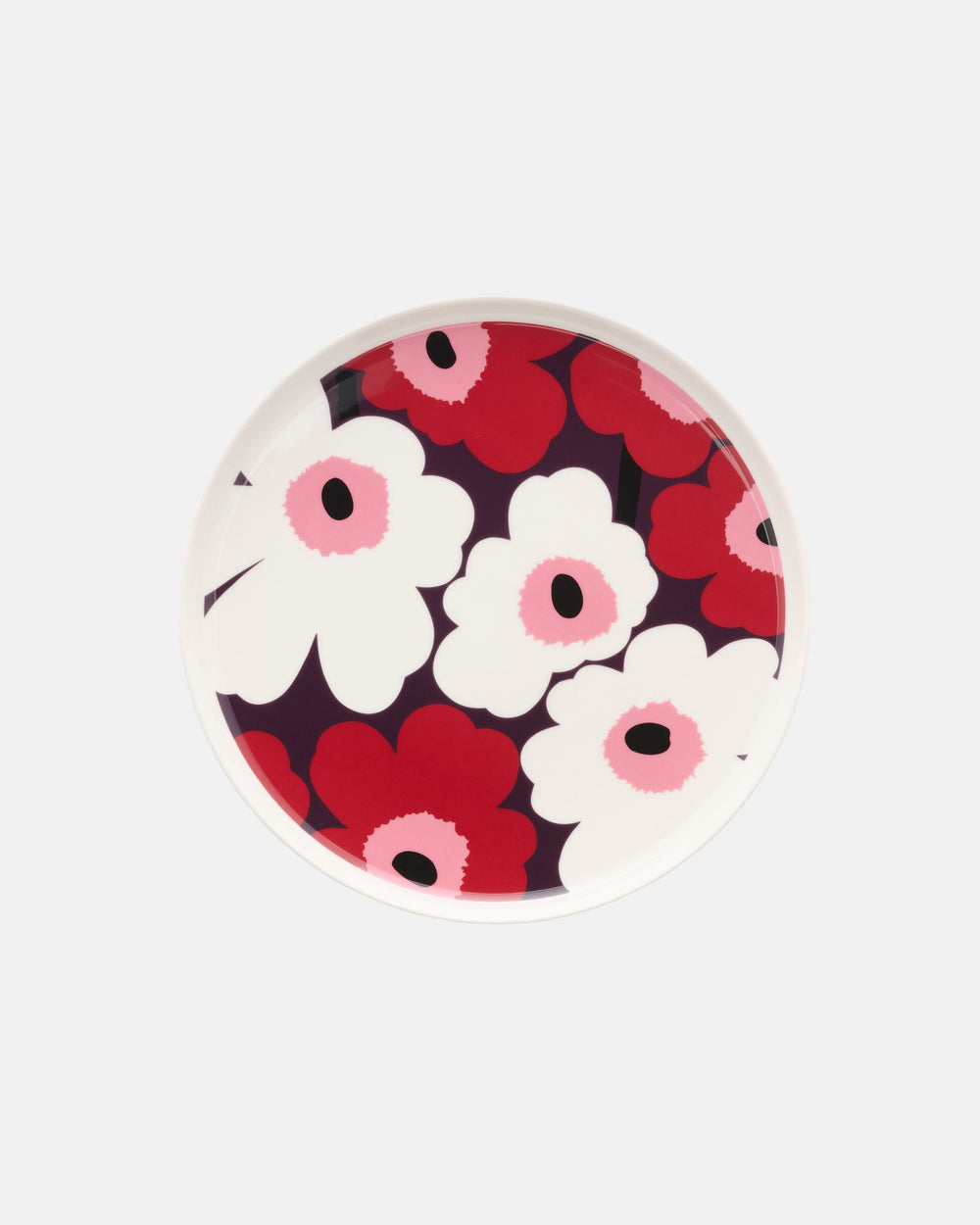 Marimekko Oiva / Unikko Plate 25 cm – White / Plum / Cranberry / Pink