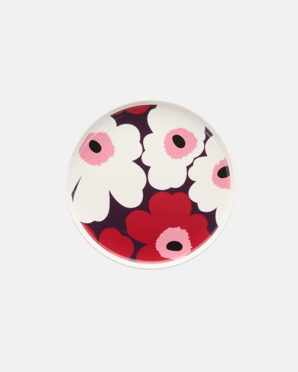 Marimekko Oiva / Unikko Plate 20 cm – White / Plum / Cranberry / Pink