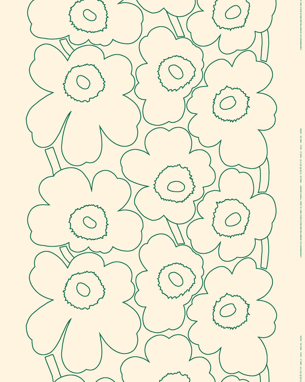 Marimekko Piirto Unikko Linen Fabric – Natural White / Green