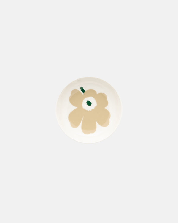 Marimekko Oiva / Unikko Dish 13 cm – Beige / White / Light Sand / Dark Green