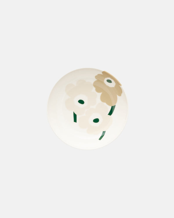 Marimekko Oiva / Unikko Dish 16 cm – Beige / White / Light Sand / Dark Green