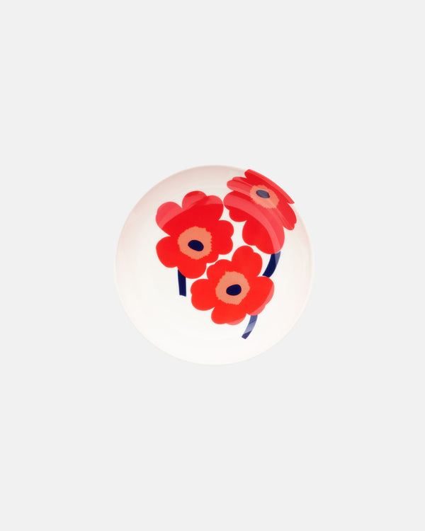 Marimekko Oiva / Unikko Dish 16 cm – White / Red / Blue