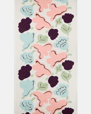 Marimekko Kukasta Kukkaan Cotton Sateen Fabric – Off-White / Warm Pink / Pale Green