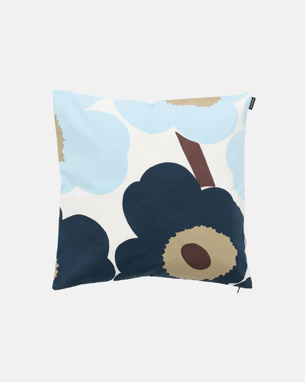 Marimekko Unikko Cushion Cover 50 x 50 cm – White / Blueberry / Cornflower Blue / Dark Brown