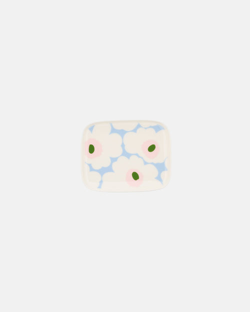 Marimekko Oiva / Unikko Plate 15 x 12 cm – White / Light Blue / Pale Rose