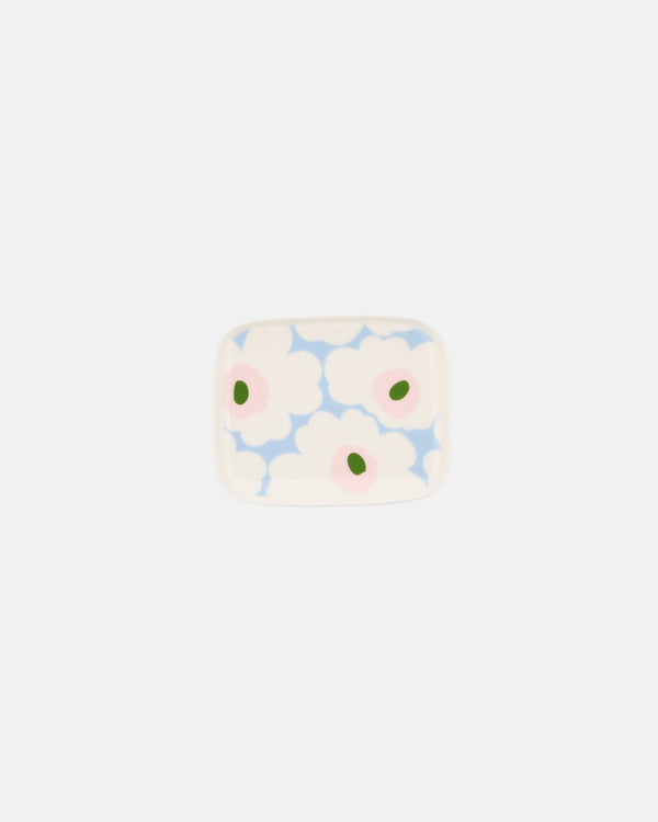 Marimekko Oiva / Unikko Plate 15 x 12 cm – White / Light Blue / Pale Rose
