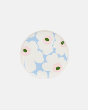Marimekko Oiva / Unikko Plate 20 cm – White / Light Blue / Pale Rose