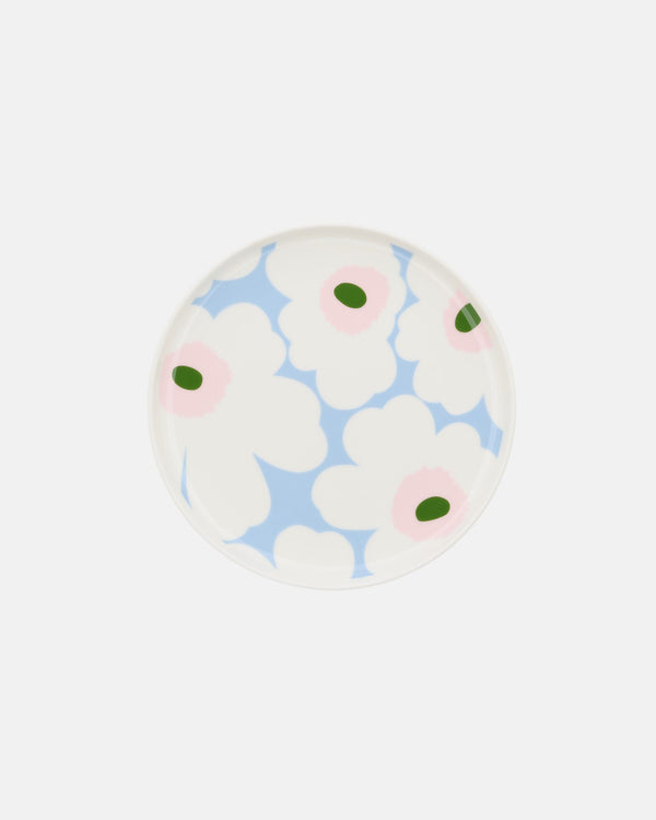 Marimekko Oiva / Unikko Plate 20 cm – White / Light Blue / Pale Rose