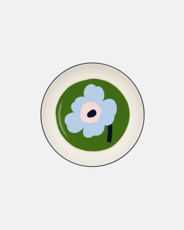 Marimekko Oiva / Unikko Deep Plate 20.5 cm – White / Warm Green / Light Blue