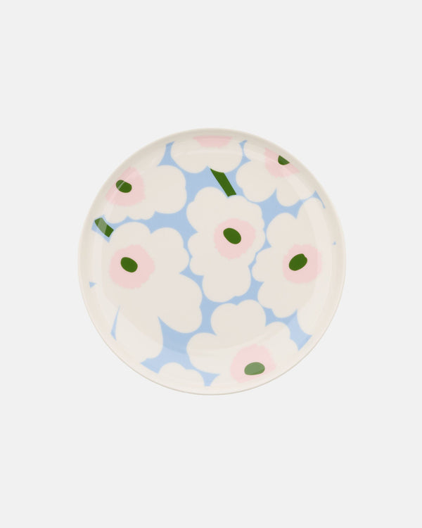 Marimekko Oiva / Unikko Plate 25 cm – White / Light Blue / Pale Rose