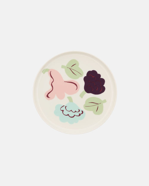 Marimekko Oiva / Kukasta Kukkaan Plate 20 cm – White / Warm Pink / Pale Green / Plum