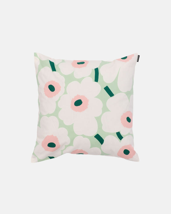 Marimekko Pieni Unikko Cushion Cover 50 x 50 cm – Pastel Green / White / Warm Pink