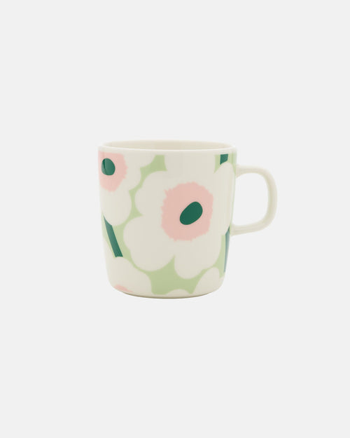 Marimekko Oiva / Unikko Mug 4 dl – White / Pastel Green / Warm Pink