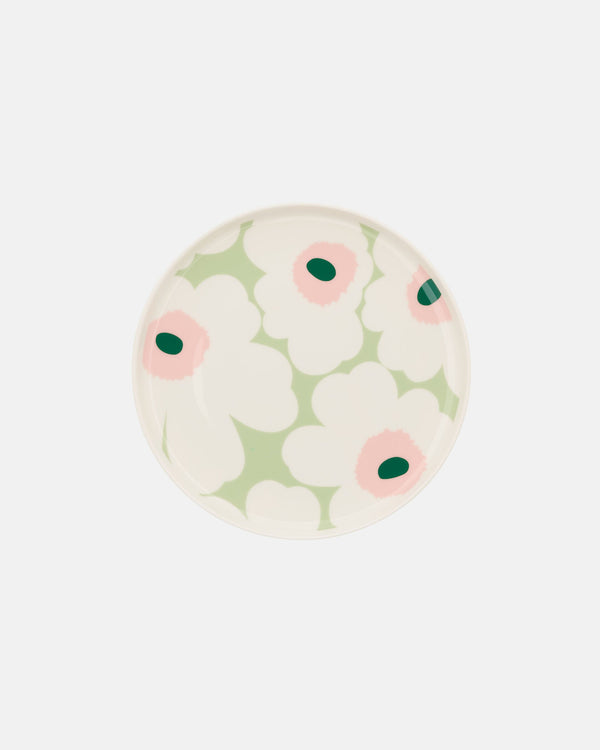 Marimekko Oiva / Unikko Plate 20 cm – White / Pastel Green / Warm Pink