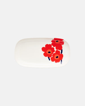 Marimekko Oiva / Unikko Serving Plate 17 x 32 cm – White / Red / Blue (076944)
