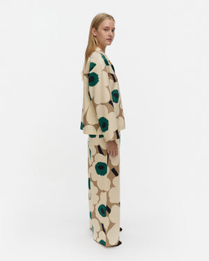 Marimekko Kuunnelma Unikko Pyjama Shirt – Beige / Khaki Green / Green
